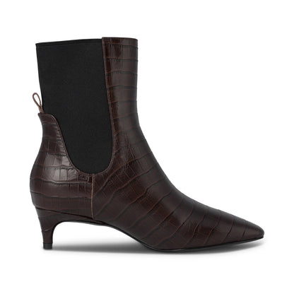 Ingrid Croco Leather Boot - Chocolate