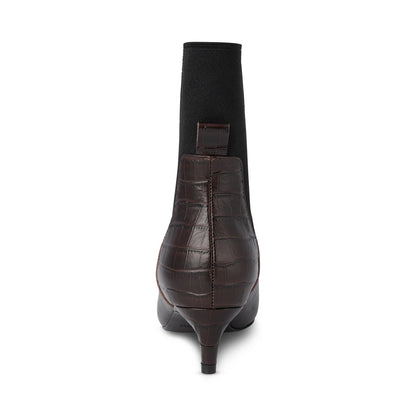 Ingrid Croco Leather Boot - Chocolate