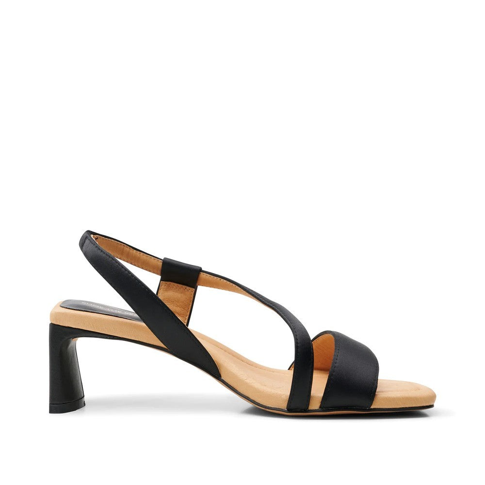 Sylvi Slingback Heeled Sandal - Black Satin