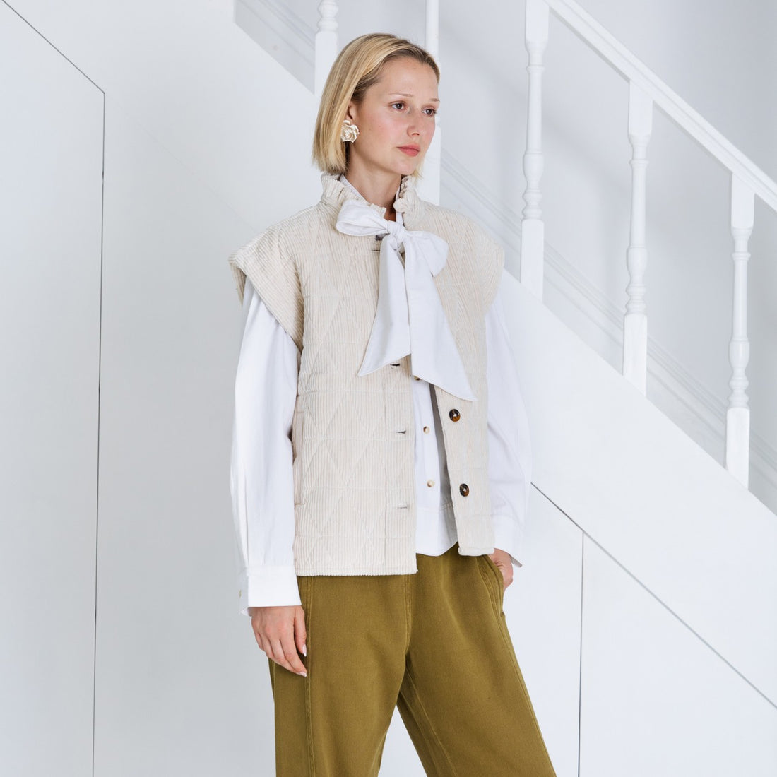 Stina Cord Gilet - Ecru