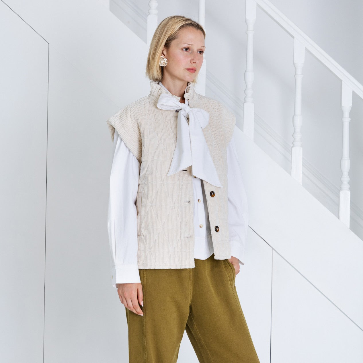 Stina Cord Gilet - Ecru