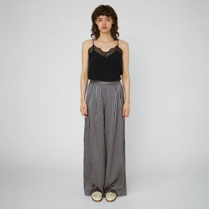 Striped Silk Mid-Waist Pants - Creme Blue Stripes