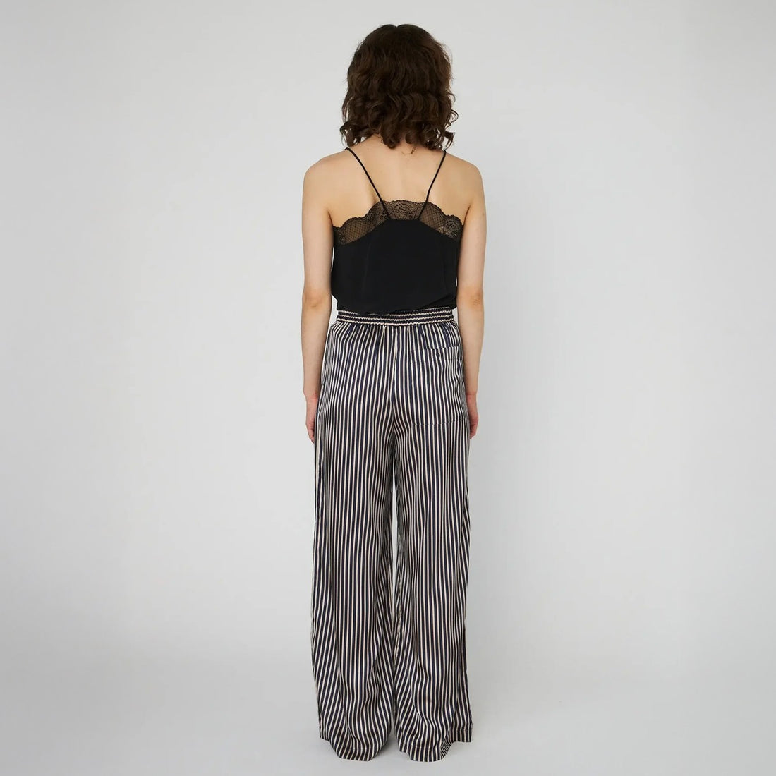 Striped Silk Mid-Waist Pants - Creme Blue Stripes