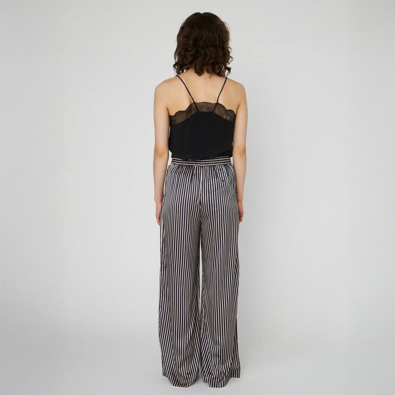 Striped Silk Mid-Waist Pants - Creme Blue Stripes