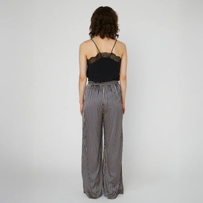 Striped Silk Mid-Waist Pants - Creme Blue Stripes