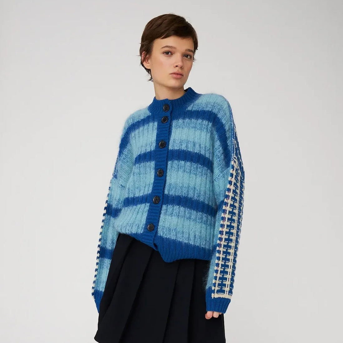 Striped Cardigan In Wool Mix - Blue Stripes