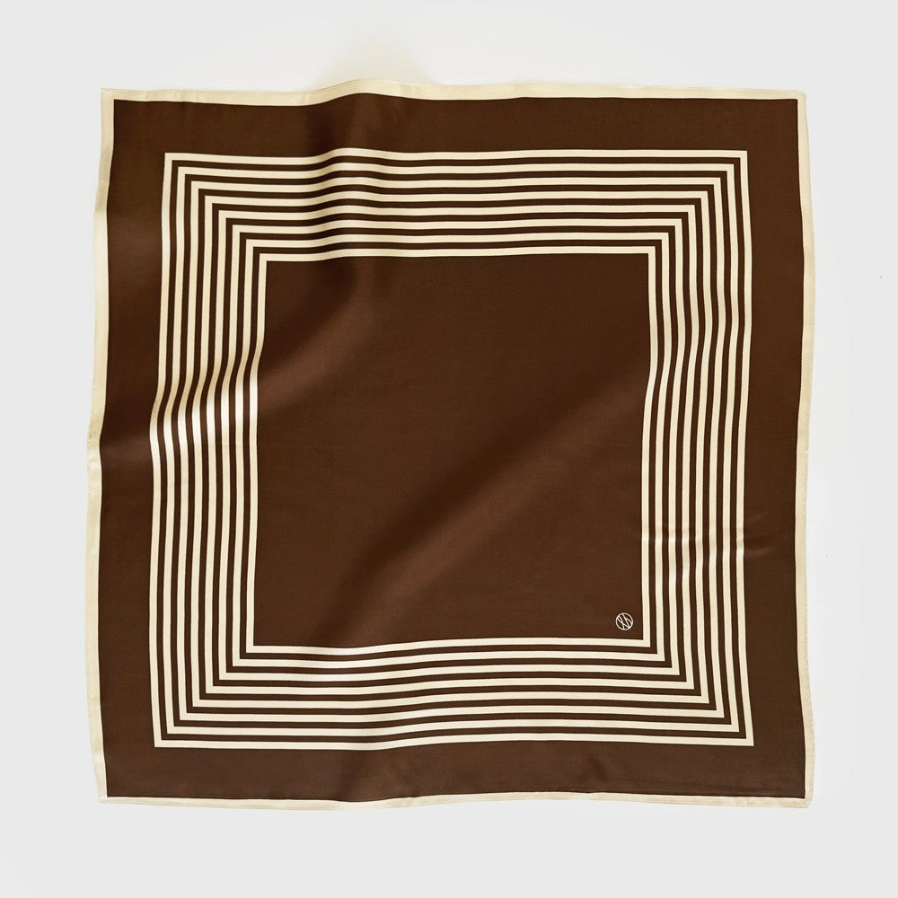 Striped Silk Scarf - Cream And Mocha Mousse