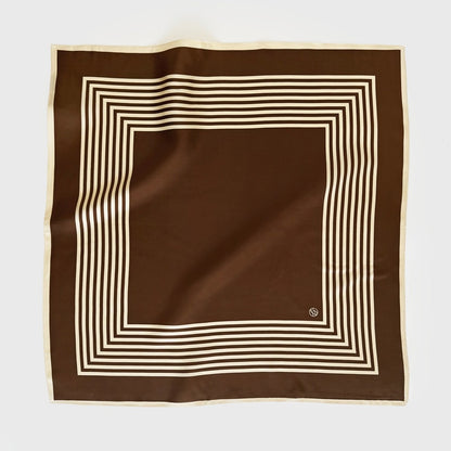 Striped Silk Scarf - Cream And Mocha Mousse