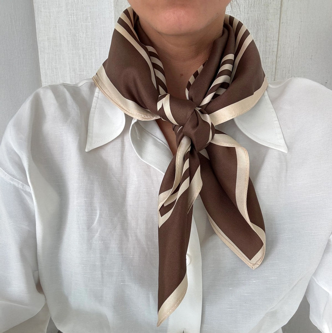 Striped Silk Scarf - Cream And Mocha Mousse