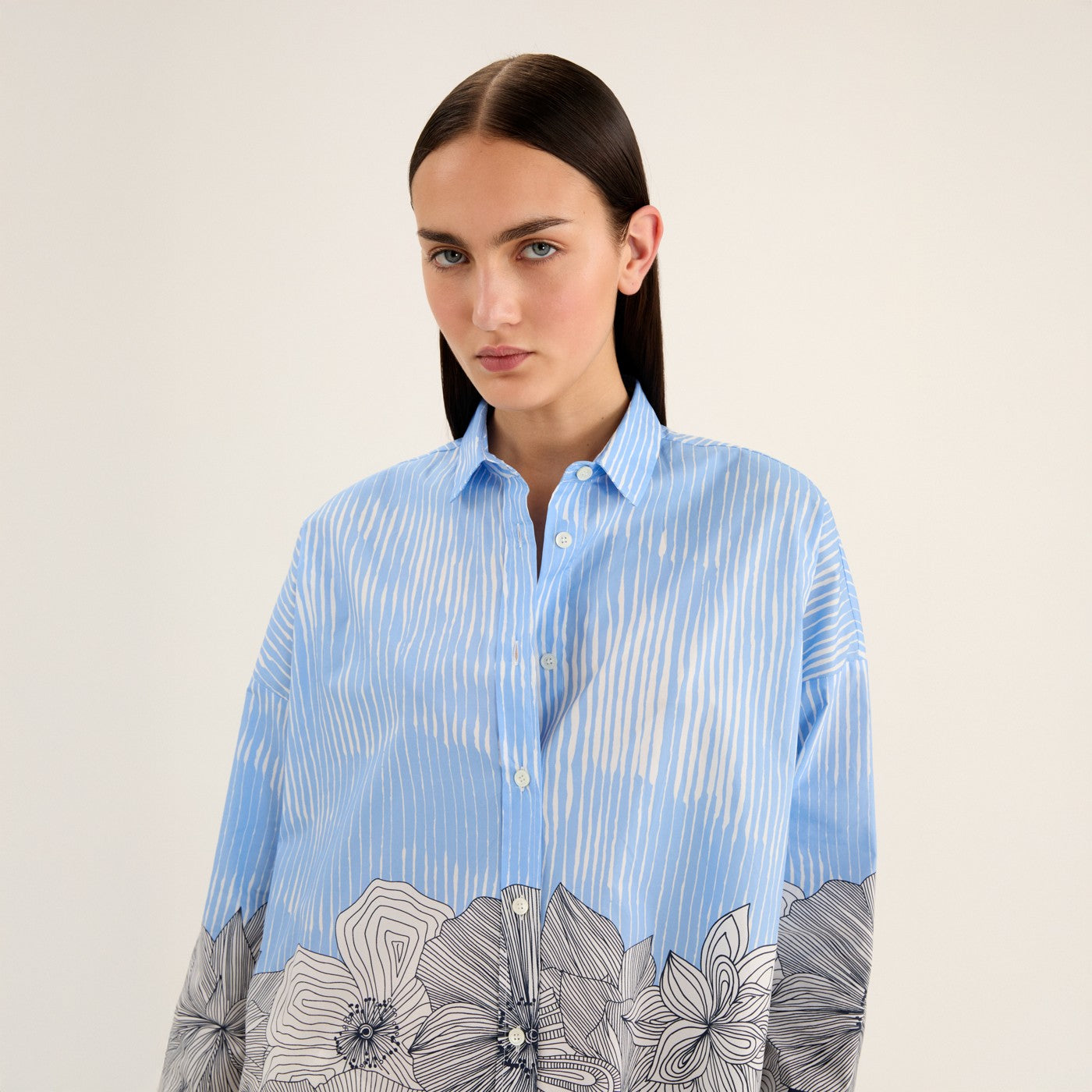 Stripe Floral Arty Shirt - Cornflower