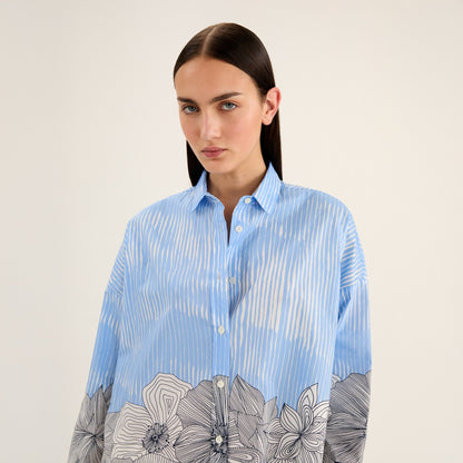 Stripe Floral Arty Shirt - Cornflower