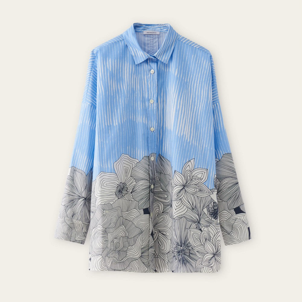 Stripe Floral Arty Shirt - Cornflower