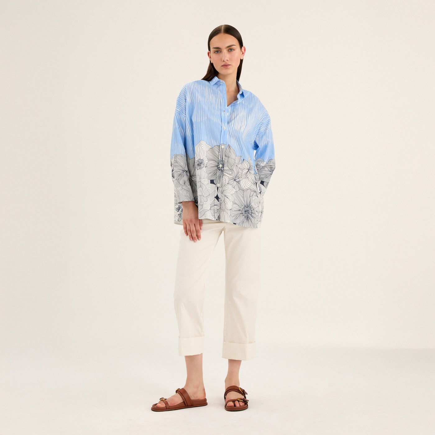 Stripe Floral Arty Shirt - Cornflower