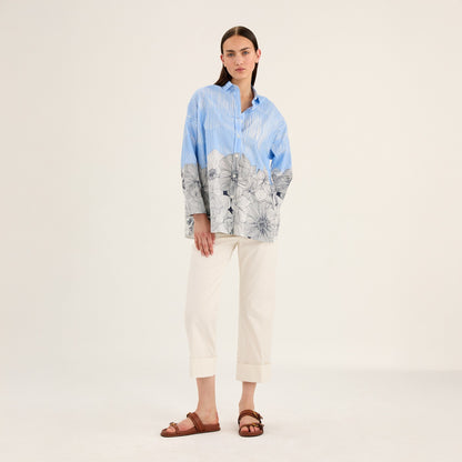 Stripe Floral Arty Shirt - Cornflower