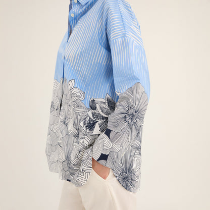 Stripe Floral Arty Shirt - Cornflower