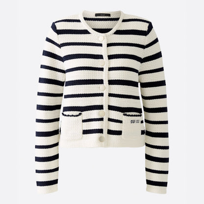 Stripe Knit Cardigan - White Blue