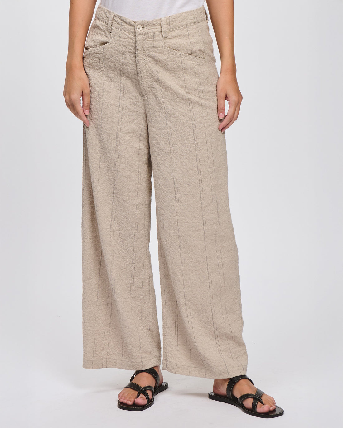 Stripe Straight Leg Pocket Trouser - Sand