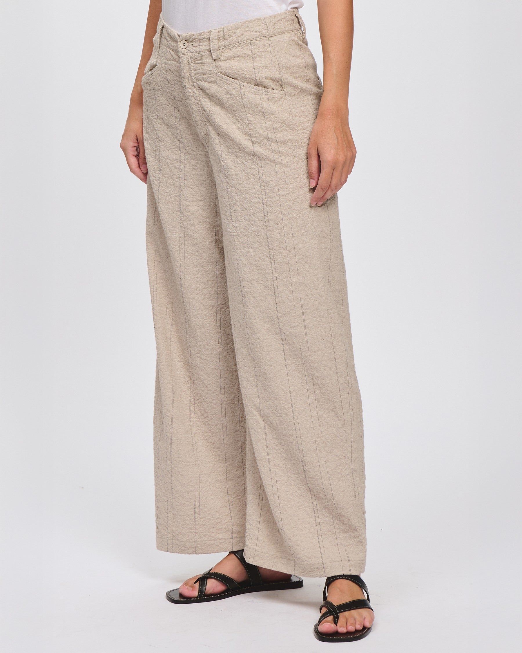 Stripe Straight Leg Pocket Trouser - Sand