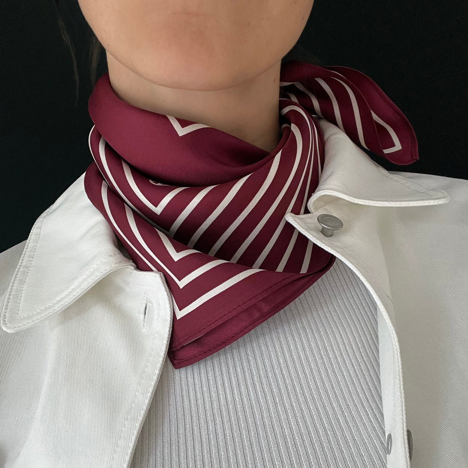 Striped Scarf - 50 X 50 Silk Square - Wine Red