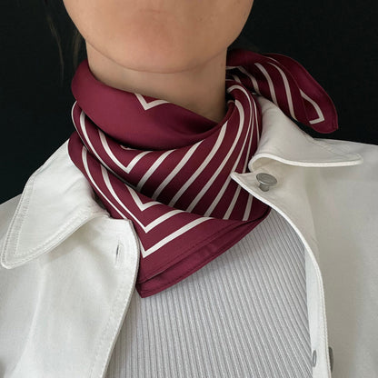 Striped Scarf - 50 X 50 Silk Square - Wine Red