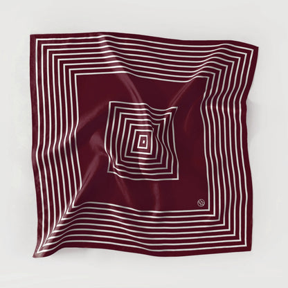 Striped Scarf - 50 X 50 Silk Square - Wine Red