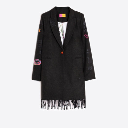 Tassel Emb Long Blazer - Loden Green
