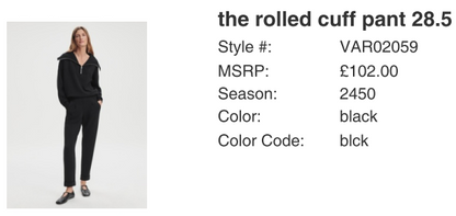 The Rolled Cuff Pant 28.5 - Black