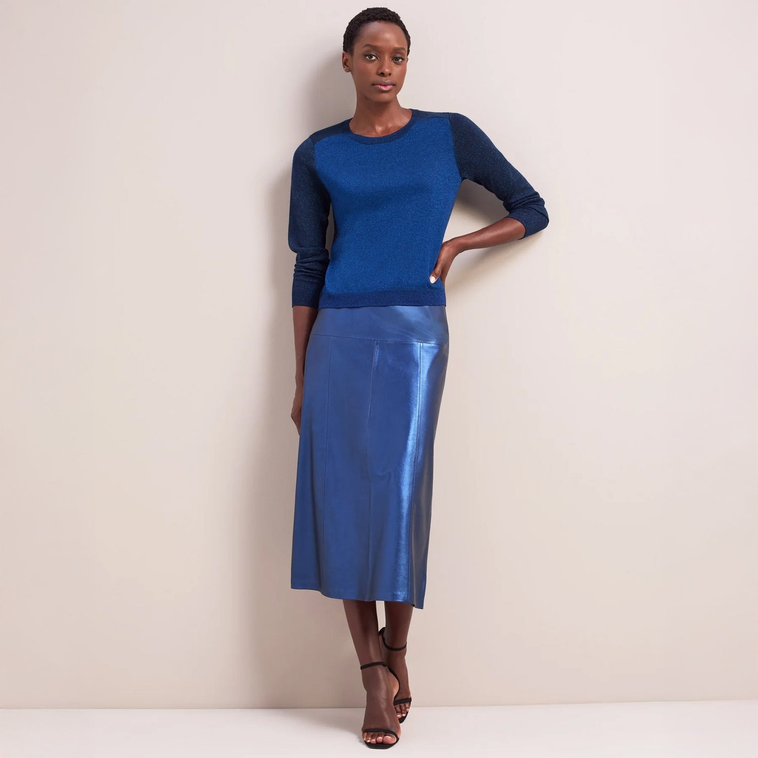 Tiana Blue Midi Skirt Metallic Blue