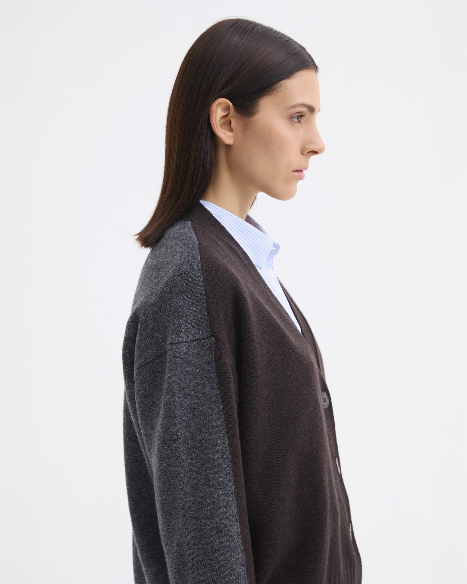 Two Tone Cardigan - Brown / Dark Grey