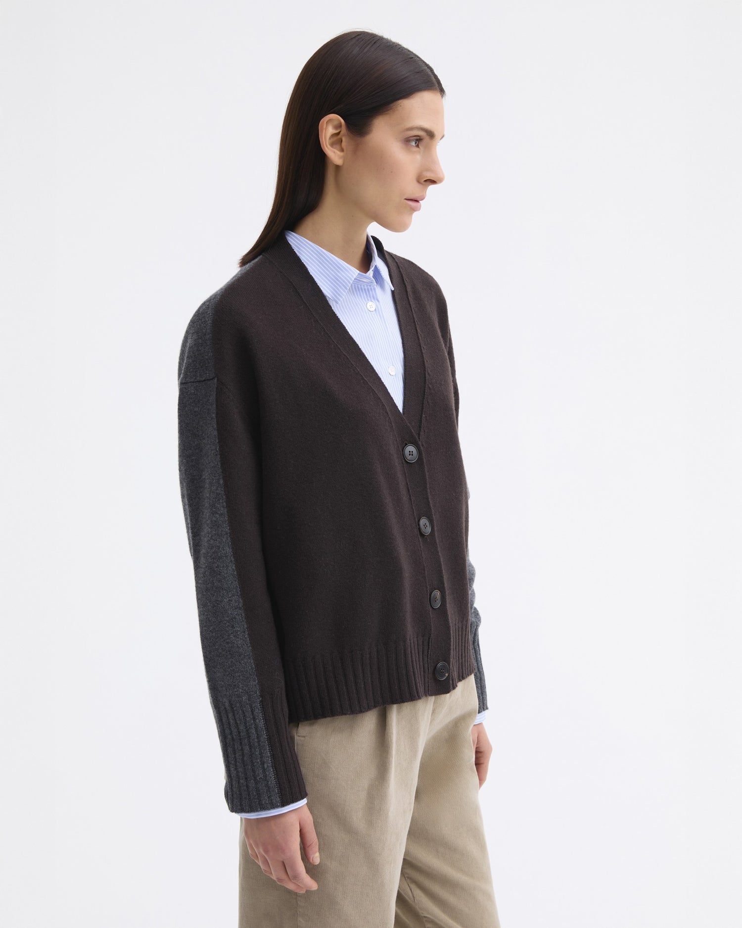 Two Tone Cardigan - Brown / Dark Grey