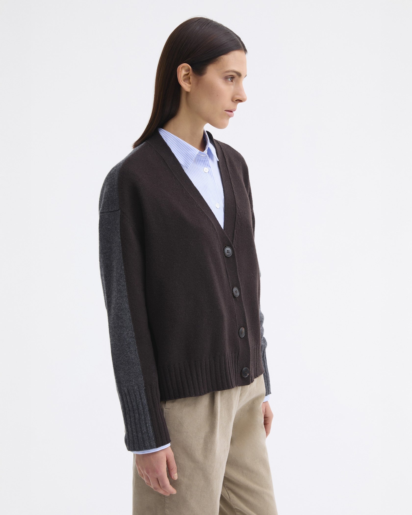 Two Tone Cardigan - Brown / Dark Grey