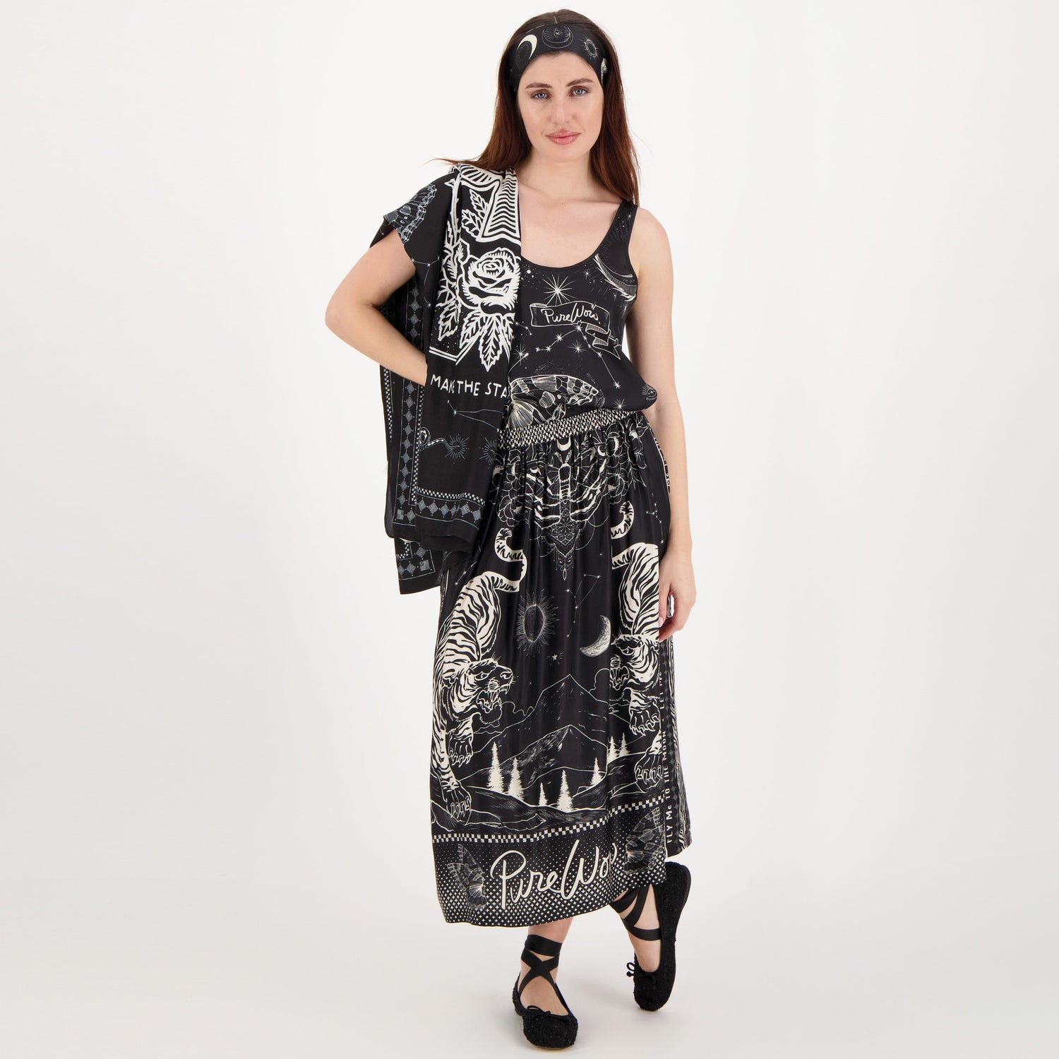 Vanessa Printed Midi Skirt - Black Magic