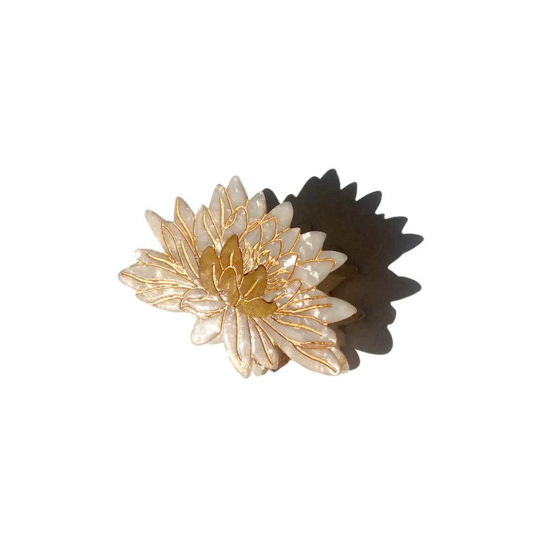 Hand-Painted Waterlily Flower Claw Hair Clip - White