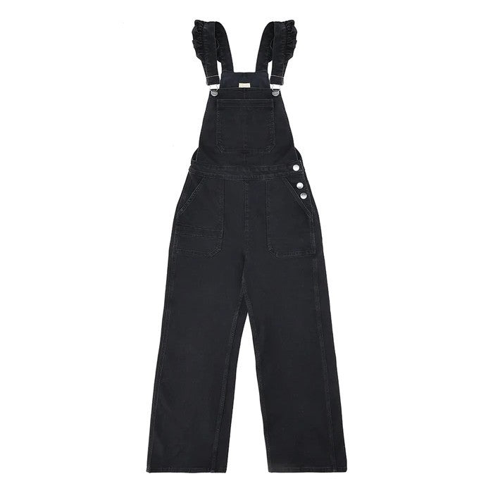 Elodie Frill Dungarees - Washed Black