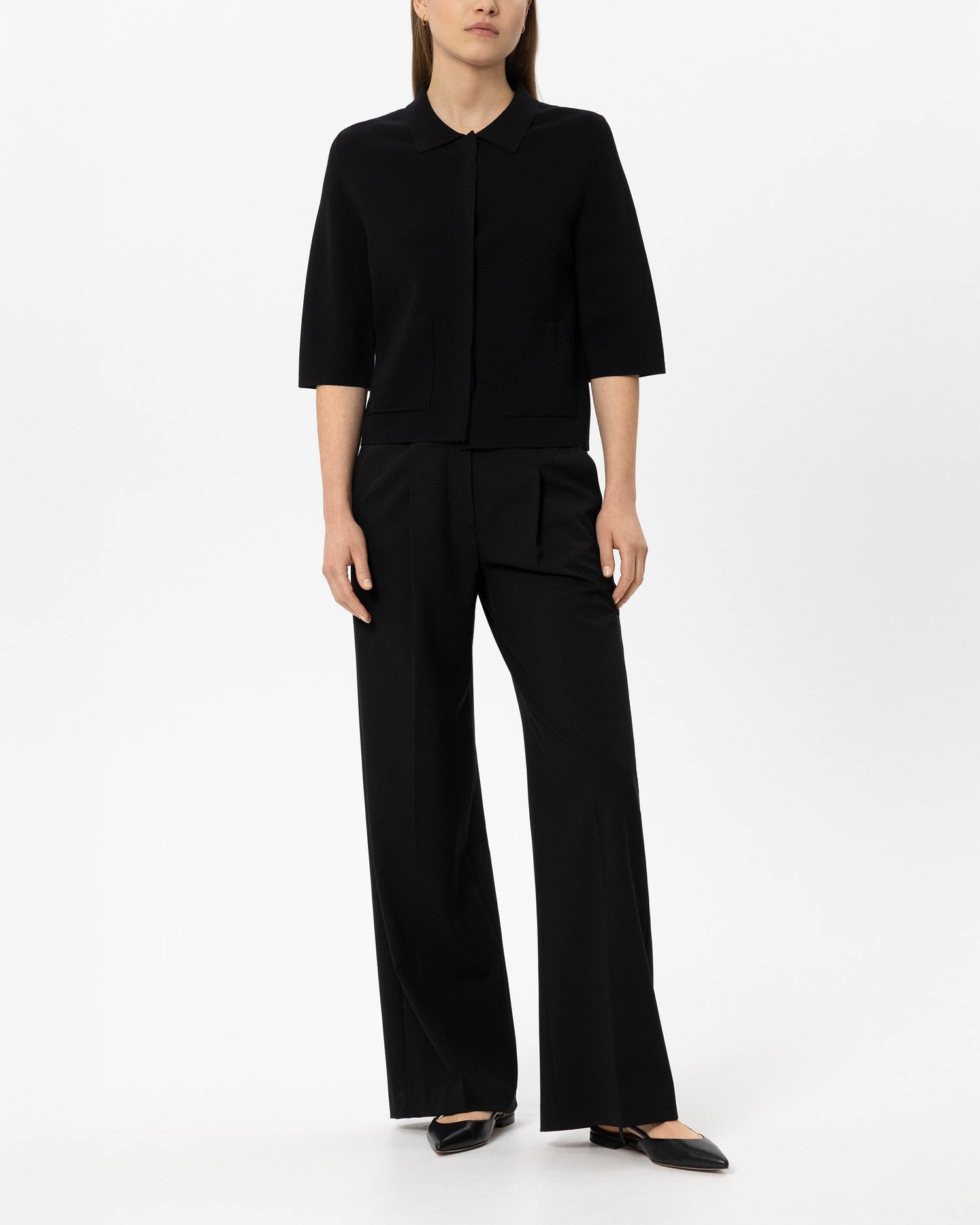 Wide Leg Pleated Pants - Black