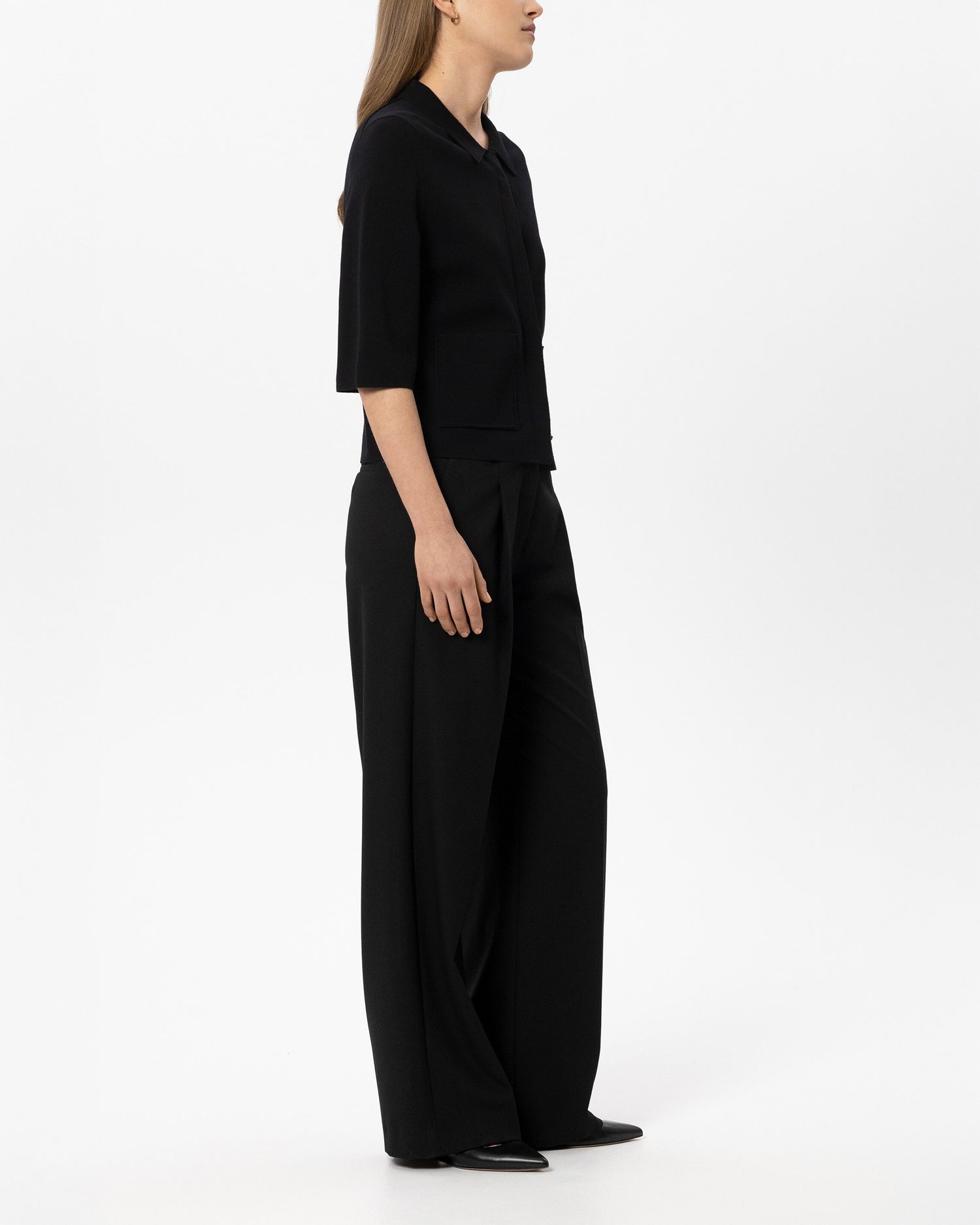 Wide Leg Pleated Pants - Black