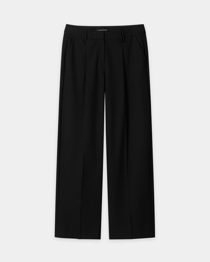 Wide Leg Pleated Pants - Black