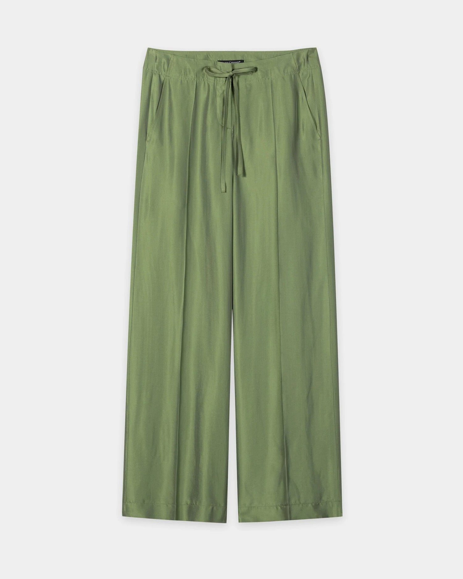 Wide Leg Silk Trouser - Moss Green