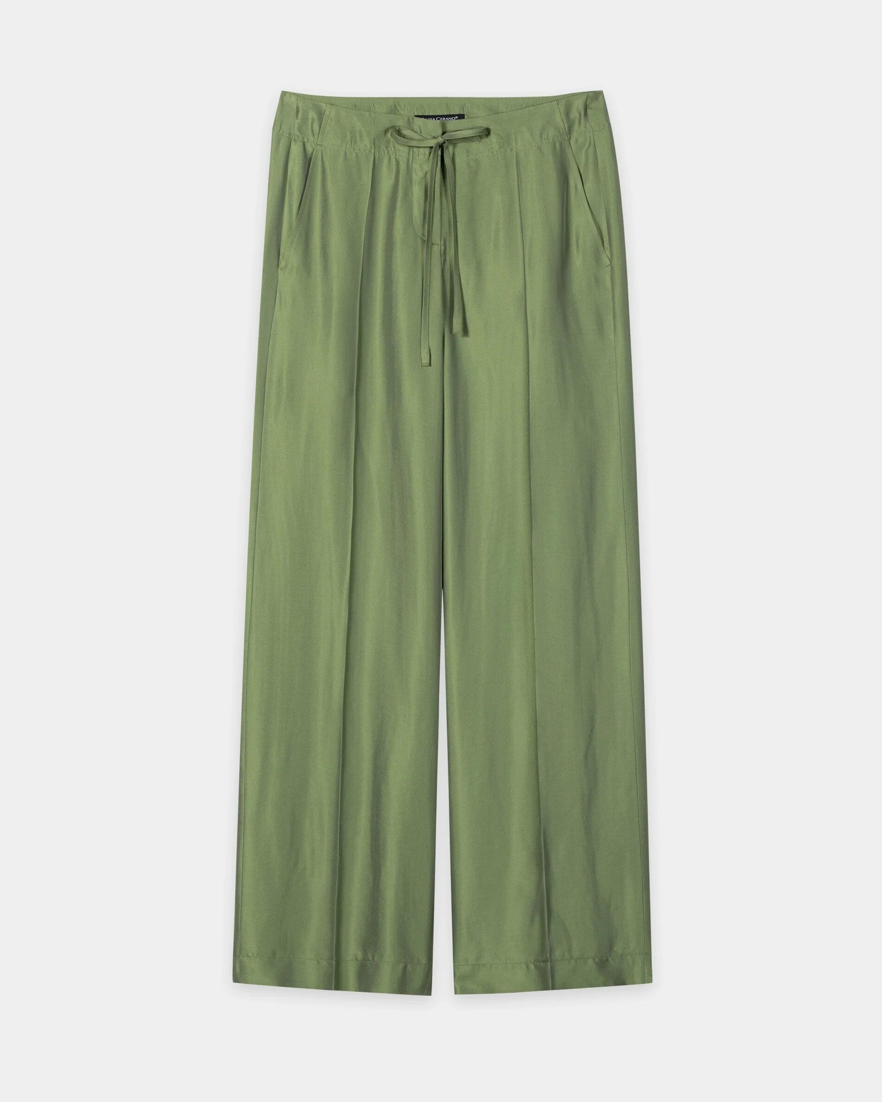 Wide Leg Silk Trouser - Moss Green