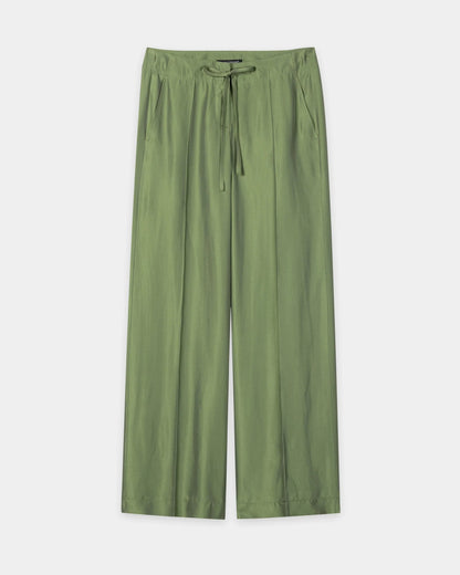 Wide Leg Silk Trouser - Moss Green