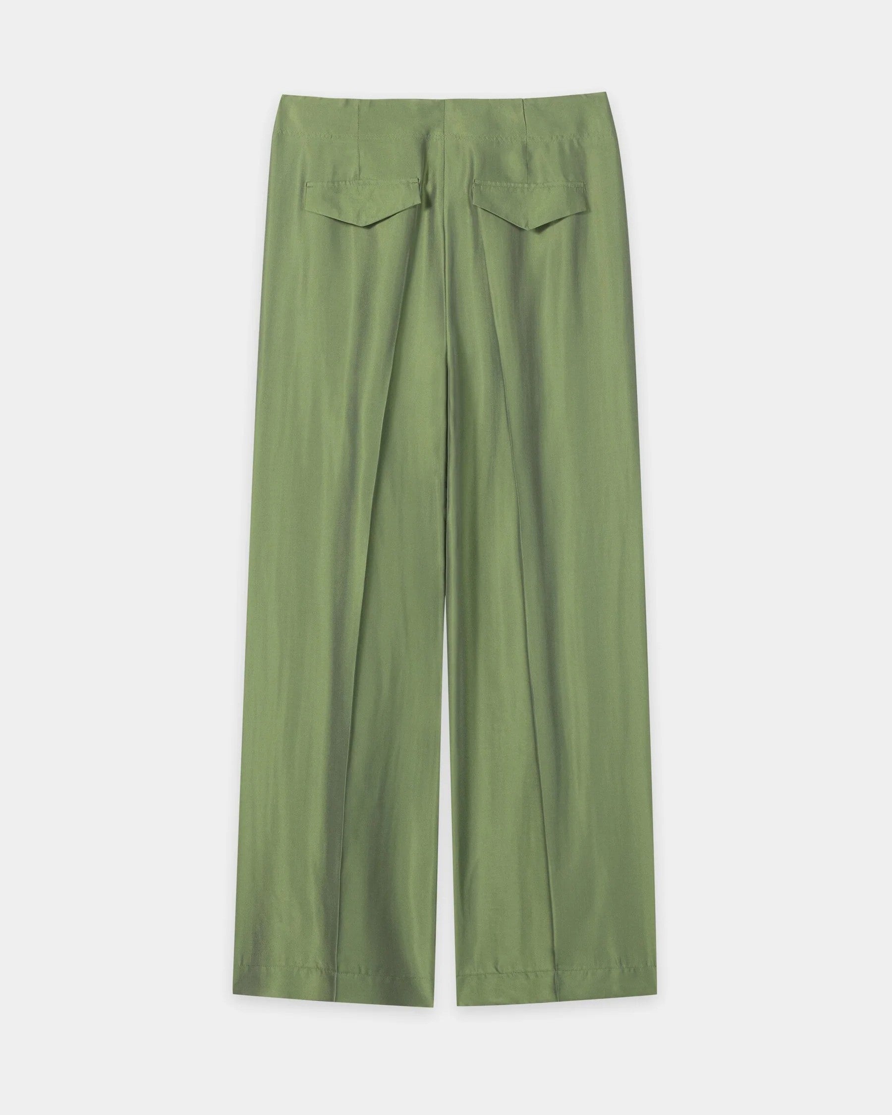 Wide Leg Silk Trouser - Moss Green