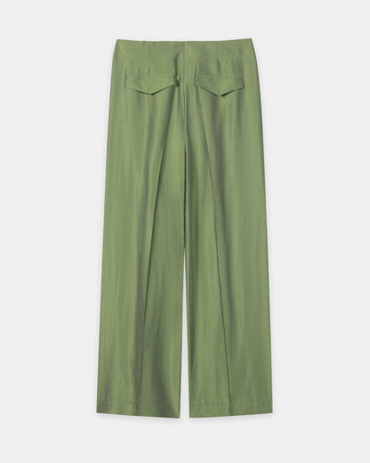 Wide Leg Silk Trouser - Moss Green
