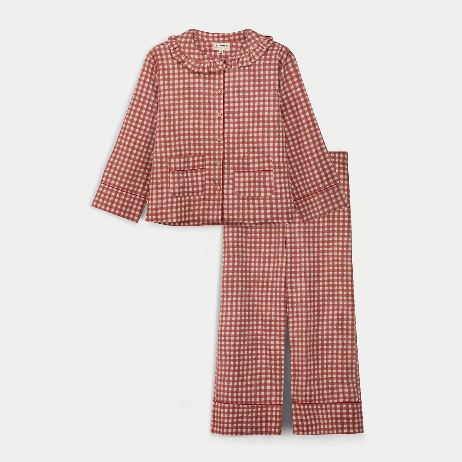 Womens Frill Pyjama Set - Gingham Ginger