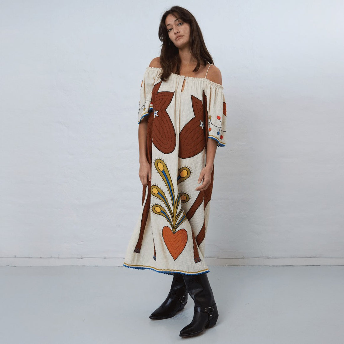 Embroidered Strap Midi Dress - Ivory
