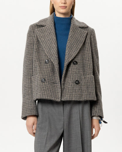 Wool Blend Check Jacket - Heather Grey