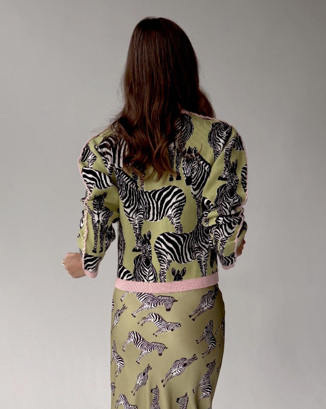 Zizi Cardigan In Khaki Zebra Jacquard - Khaki