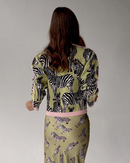 Zizi Cardigan In Khaki Zebra Jacquard - Khaki