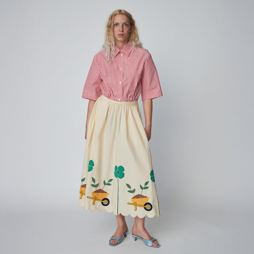 Embroidered Midi Skirt With Scallops - Ivory