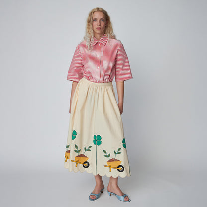 Embroidered Midi Skirt With Scallops - Ivory