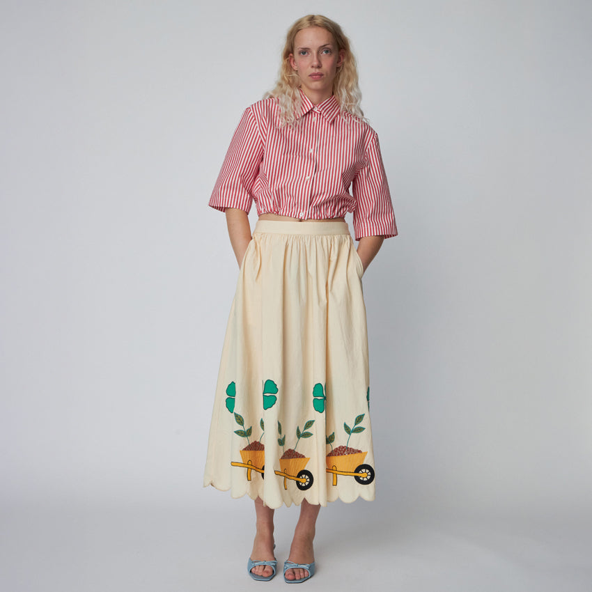 Embroidered Midi Skirt With Scallops - Ivory